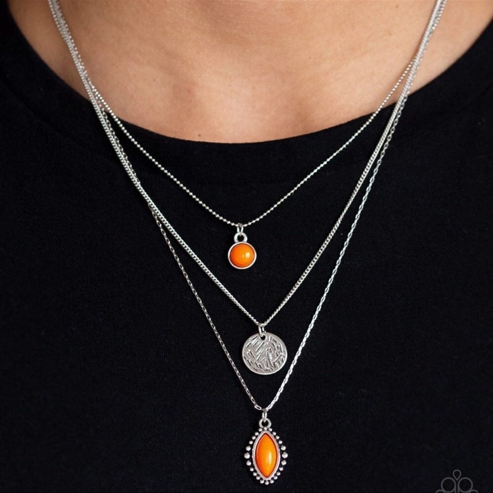 🍍Layered Western Silver Necklace with Orange Accents - Women Jewelry
